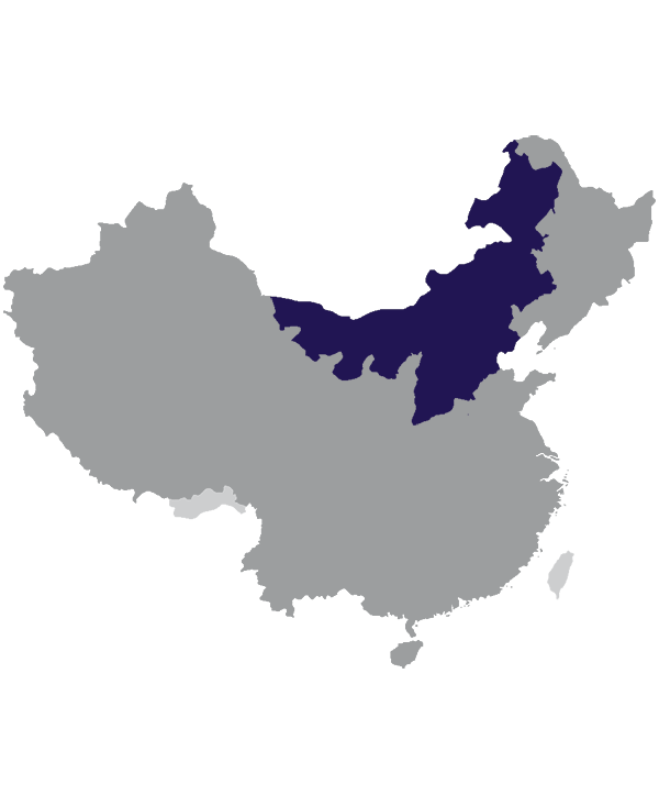 Landkaart China grijs met regio Noord-China donkerblauw op transparante achtergrond - 600 * 733 pixels